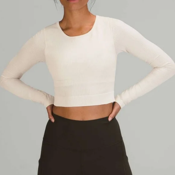 lululemon athletica Cream Ribbed Long-Sleeve Crop Top - Picture 12 of 12